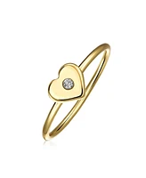 Bling Jewelry Minimalist Cz Flat Love Heart Flower Circle Star Cubic Zirconia Accent Midi Knuckle Stackable Ring Gold Plated Sterling Silver 1MM Band