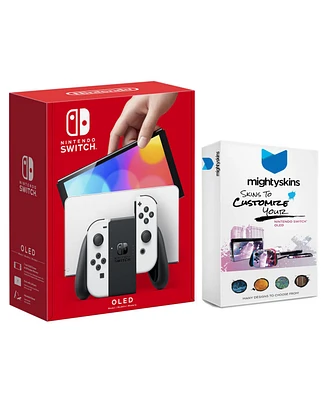 Nintendo Switch Neon Red & Blue Oled Console with MightySkins Console and Controller Skin Voucher