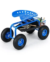Garden Cart Rolling Work Seat With Heavy Duty Tool Tray Gardening Planting