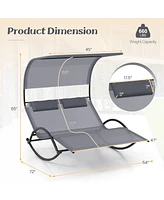 Gymax Outdoor Double Chaise Rocker Rocking Daybed Sun Lounger w/ Sun Shade Canopy