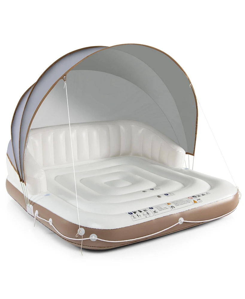 Gymax Floating Canopy Island Inflatable Pool Float Lounge Raft w/ Retractable Canopy