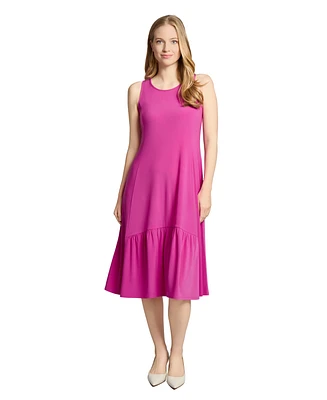 Jones New York Petite Crew Neck Tank Dress with Ruffle Hem