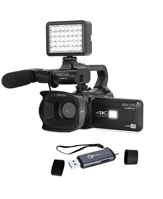 Minolta MN4KPRO 64MP 4K Ultra Hd Autofocus Pro Camcorder Kit, Bundle with Usb 3.0 Type-a and Type-c Otg Card Reader