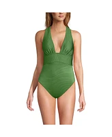 Lands' End Women's Shine Ribbed Twist Back High Leg One Piece Swimsuit
