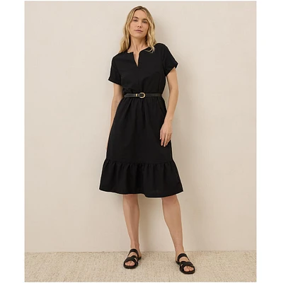 Pact Women's Organic Cotton Canopy Linen Blend Notch Neck Dress