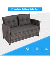 Gymax 4PC Rattan Patio Conversation Set Cushioned Outdoor Furniture Set