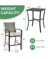 Gymax 3PCS Patio Metal Bar Set Outdoor Conversation Furniture Set w/ Cushions