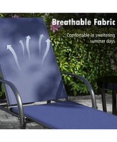 Gymax 2 Pcs Lounge Chair Chaise Adjustable Reclining Armrest Patio