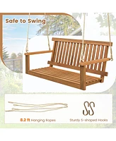 Gymax 2-Person Acacia Wood Outdoor Porch Swing Patio Hanging Bench Chair Natural