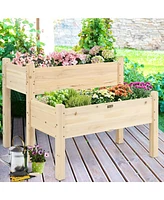 Gymax 2 Tier Wooden Raised Garden Bed Elevated Planter Box w/Legs Drain Holes