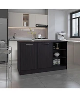 Mars Kitchen Island Two Cabinets, Three Open Shelves, Black Wengue