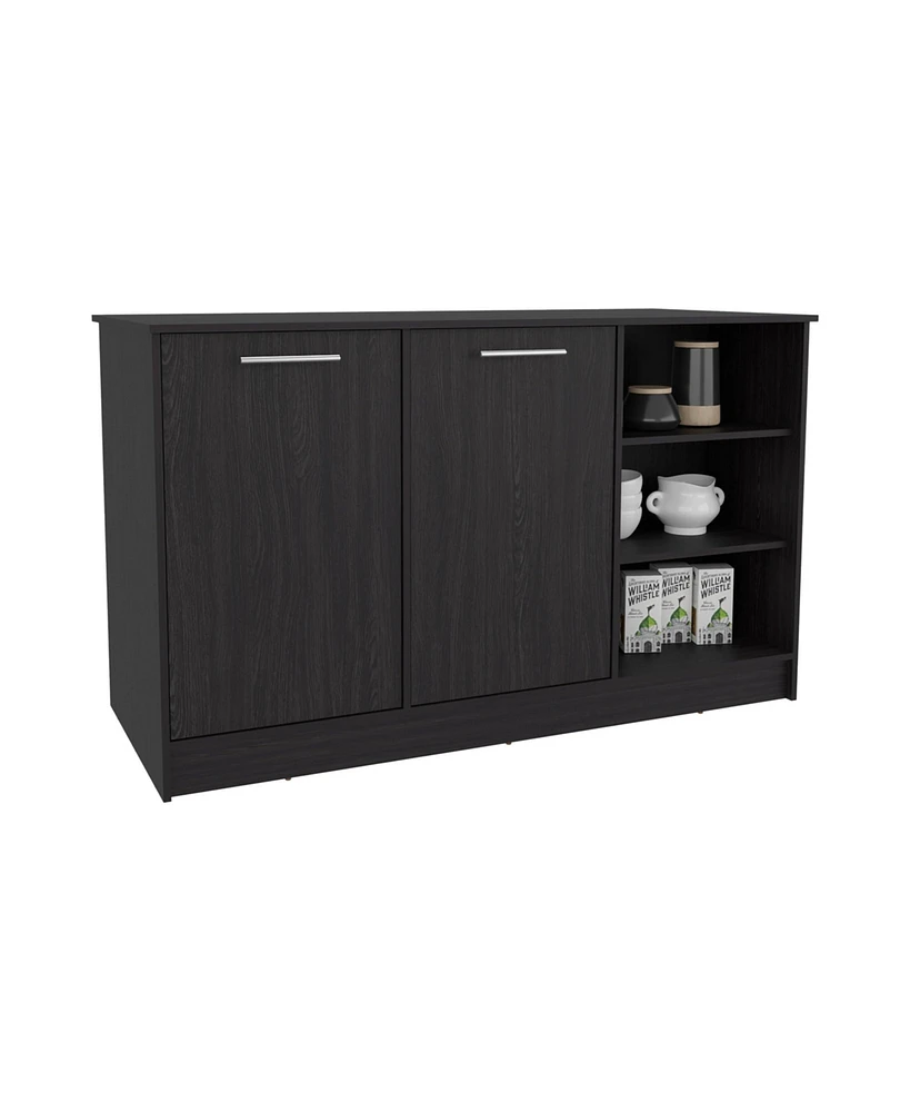Mars Kitchen Island Two Cabinets, Three Open Shelves, Black Wengue