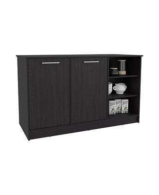 Mars Kitchen Island Two Cabinets, Three Open Shelves, Black Wengue