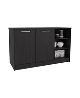 Mars Kitchen Island Two Cabinets, Three Open Shelves, Black Wengue