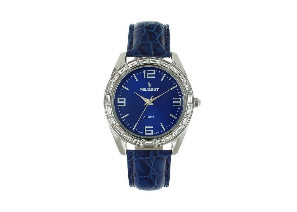 Peugeot Women's 40mm Blue Boyfriend Watch with Baguette Crystals