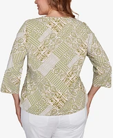 Hearts Of Palm Plus Embellished Printed Stretch Jersey Top