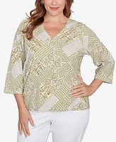 Hearts Of Palm Plus Embellished Printed Stretch Jersey Top