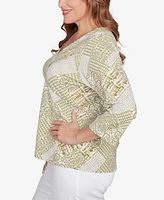 Hearts Of Palm Plus Embellished Printed Stretch Jersey Top