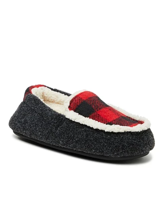 Dearfoams Kid's Hunter Plaid Fabric Moccasin House Slipper