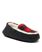 Dearfoams Kid's Hunter Plaid Fabric Moccasin House Slipper