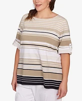 Ruby Rd. Plus Multi Stripe Roll Tab Top