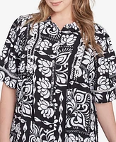 Ruby Rd. Plus Lotus Patchwork Button Front Camp Shirt
