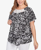 Ruby Rd. Plus Batik Island Paisley Lace Neck Top