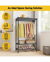 Clothes Rack, Heavy Duty Garment Rack Clothing Racks For Hanging Clothes, Freestanding Portable Closet Rack With 2 Shelves And 1 Hang Rod For Bedroom