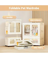 Stackable Storage Bins, Plastic Collapsible Storage Containers with Doors, Wheels and Hanging Rods, Large Lidded Closet Organizers Cabinet for Home Of