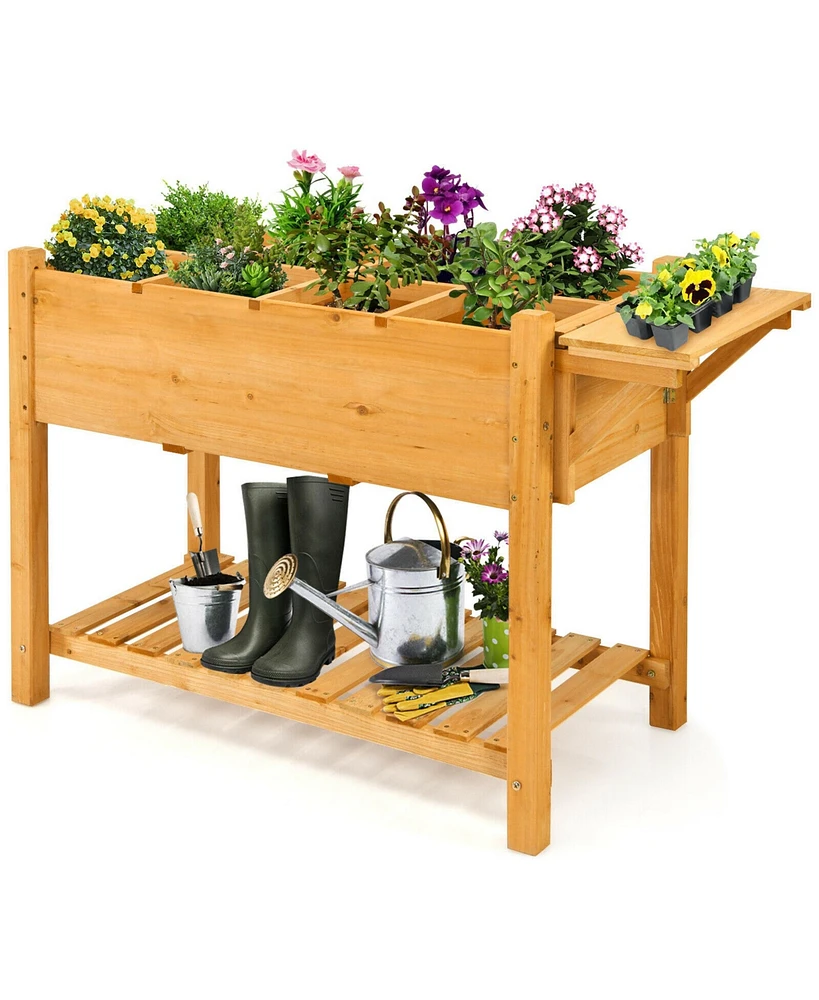 Gymax Raised Garden Bed Elevated Planter Box Kit w/8 Grids & Folding Tabletop