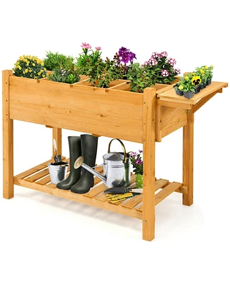 Gymax Raised Garden Bed Elevated Planter Box Kit w/8 Grids & Folding Tabletop