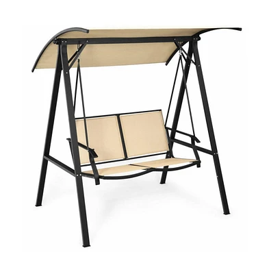 2 Person Patio Swing with Weather Resistant Glider and Adjustable Canopy