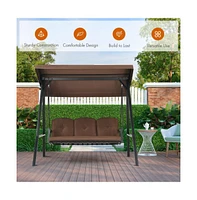 Outdoor 3-Seat Porch Swing with Adjust Canopy and Cushions