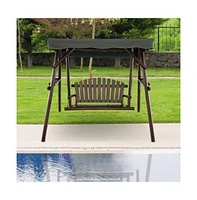 2-Person Outdoor Wooden Porch Swing with an Adjustable Canopy