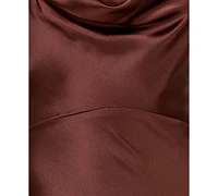 Seni & Cade Juniors' Satin Cowl-Neck Halter Gown