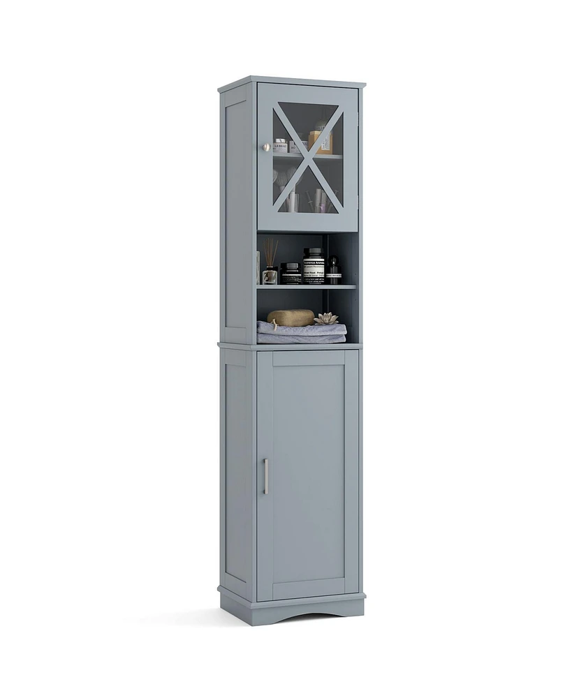 Tall Freestanding Bathroom Storage Cabinet with 5 Adjustable Shelves