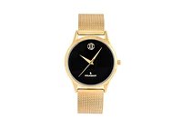 Peugeot Men's 40mm Wafer Slim Black Dial Gold Plated Case Watch with Mesh Band