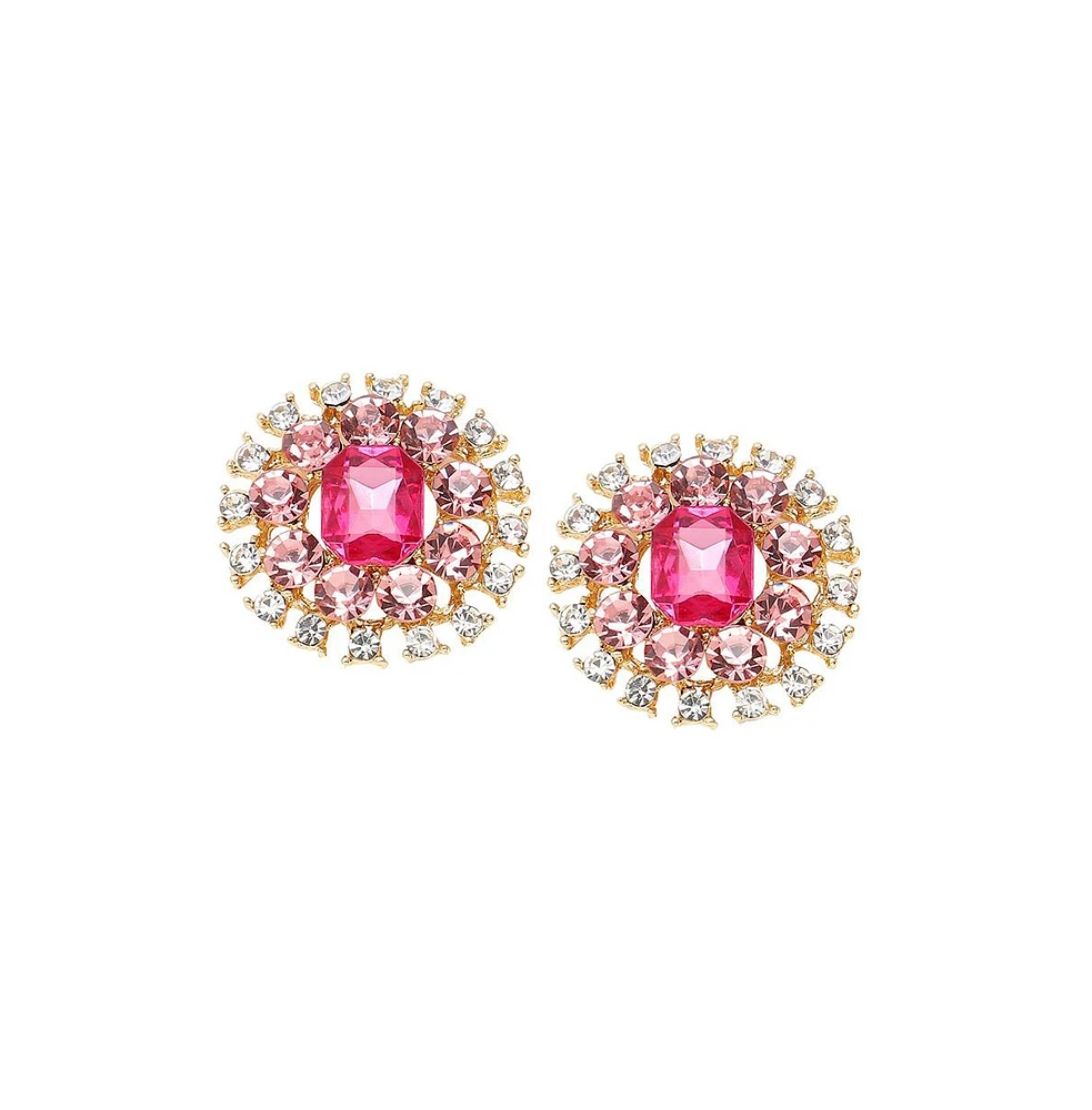 Sohi Women's Pink Embellished Circular Stud Earrings