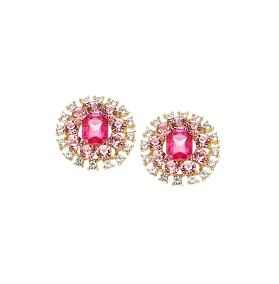 Sohi Women's Pink Embellished Circular Stud Earrings
