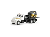 Ertl 1/64 John Deere Peterbilt Flatbed Truck With 320E Skid Steer Skidloader