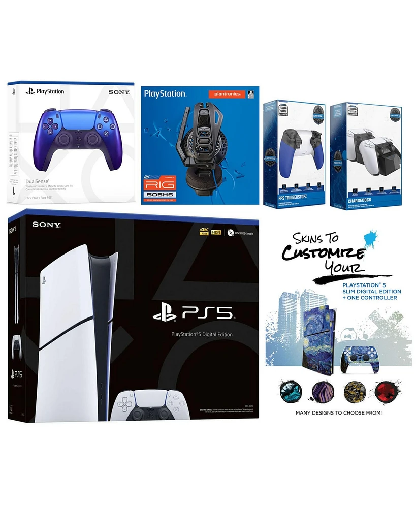 Sony Playstation 5 Slim Digital with Extra Volcanic Red Controller, Plantronics Headset, Trigger Stop Kit