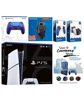 Sony Playstation 5 Slim Digital with Extra Volcanic Red Controller, Plantronics Headset, Trigger Stop Kit