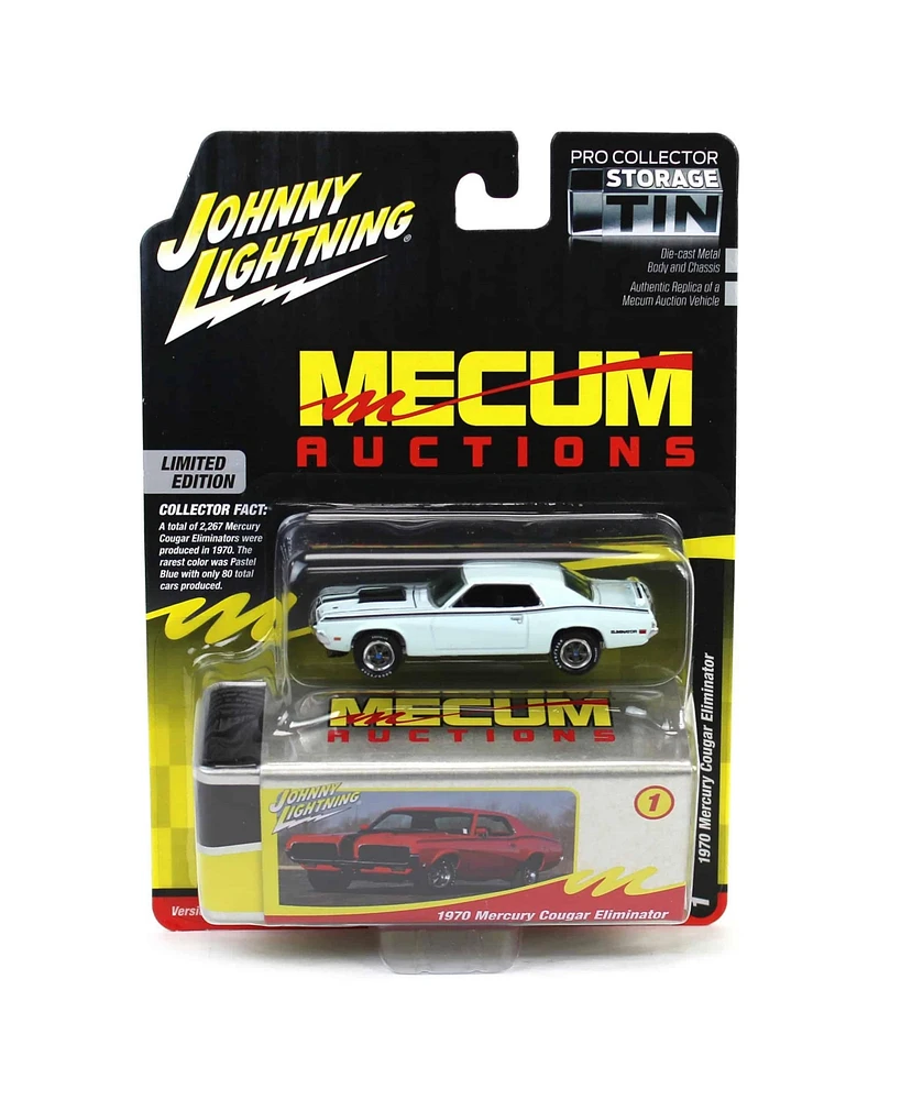 1/64 1970 Mercury Cougar Eliminator White Mecum Johnny Lightning Storage Tin