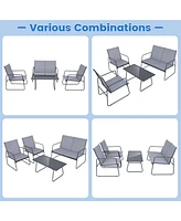 Gymax 4PCS Metal Outdoor Conversation Set Patio Furniture Set w/ Glass Table