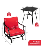 Gymax 3 Piece Patio Conversation Bistro Set Outdoor Rocking Chair Set w/ Cushions