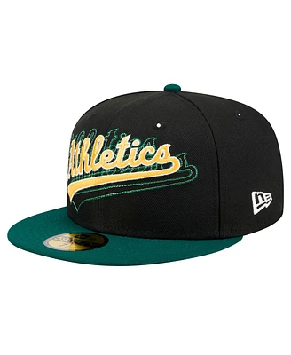 New Era Men's Black Athletics Shadow Stitch 59FIFTY Fitted Hat