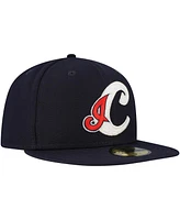 New Era Men's Navy Cleveland Indians Cooperstown Collection Duo Logo 2.0 59FIFTY Fitted Hat