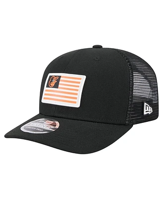 New Era Men's Black Baltimore Orioles Flag 9SEVENTY Stretch-Snap Hat