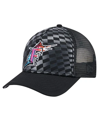 New Era Men's Black Florida Marlins Cooperstown Collection Gradient 9FORTY A-Frame M-Crown Trucker Adjustable Hat