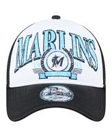 New Era Men's Black Miami Marlins Distressed 9FORTY A-Frame Adjustable Trucker Hat